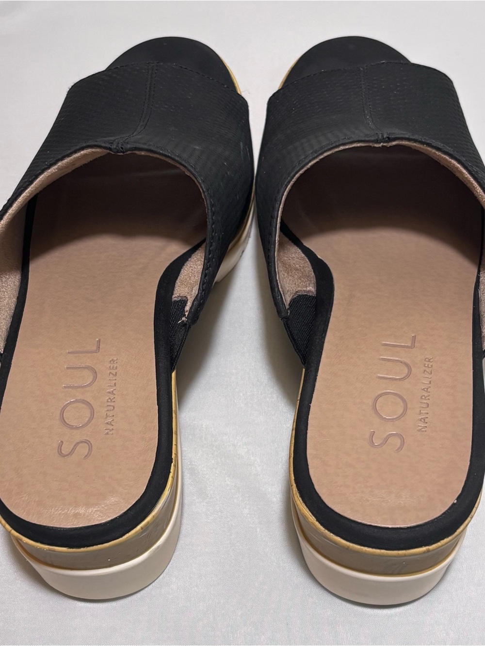 SOUL Naturalizer Black Slide Mules with Cork Trim - Picture 3 of 8